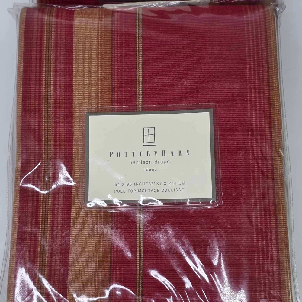 Pottery Barn Harrison Drape Red Gold Striped 100% Cotton 54x96 Set of 2 New - Picture 2 of 10